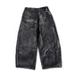 Black coated wide pants