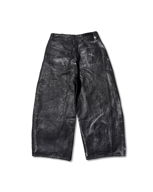 Black coated wide pants
