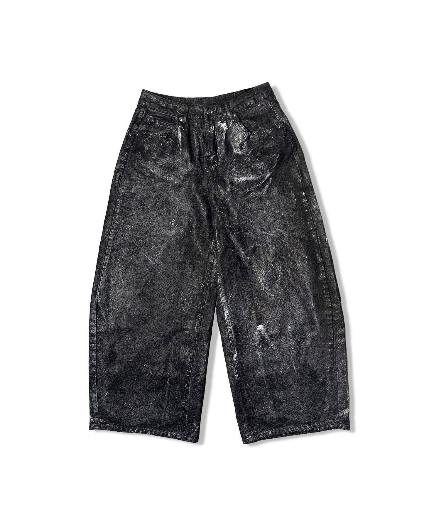 Black coated wide pants