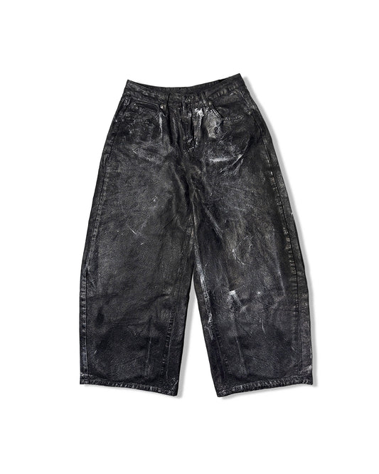 Black coated wide pants